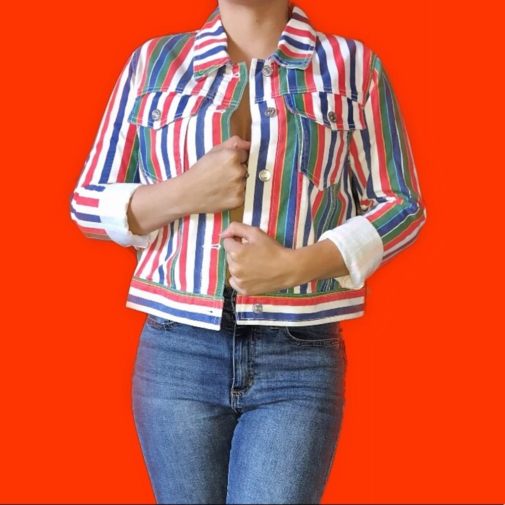 Striped retro 90s denim jacket